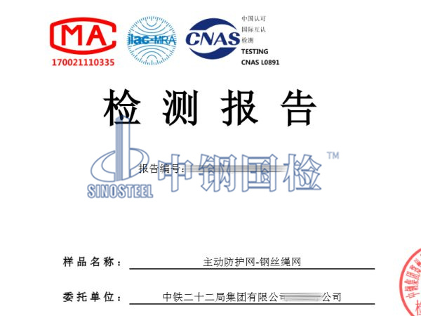 主動防護網一鋼絲繩網檢測報告